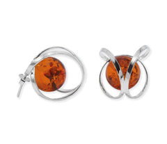 Umwickelte Ohrstecker Ohrringe mit Cognac Bernsteinkugel und 925 Silber