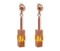 Elegante gelbe Bernstein Ohrringe aus Rosegold 925 Silber Cubes