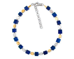 Elegantes Armband mit vergoldetem und rhodiniertem 925 Silber und blauem Bernstein