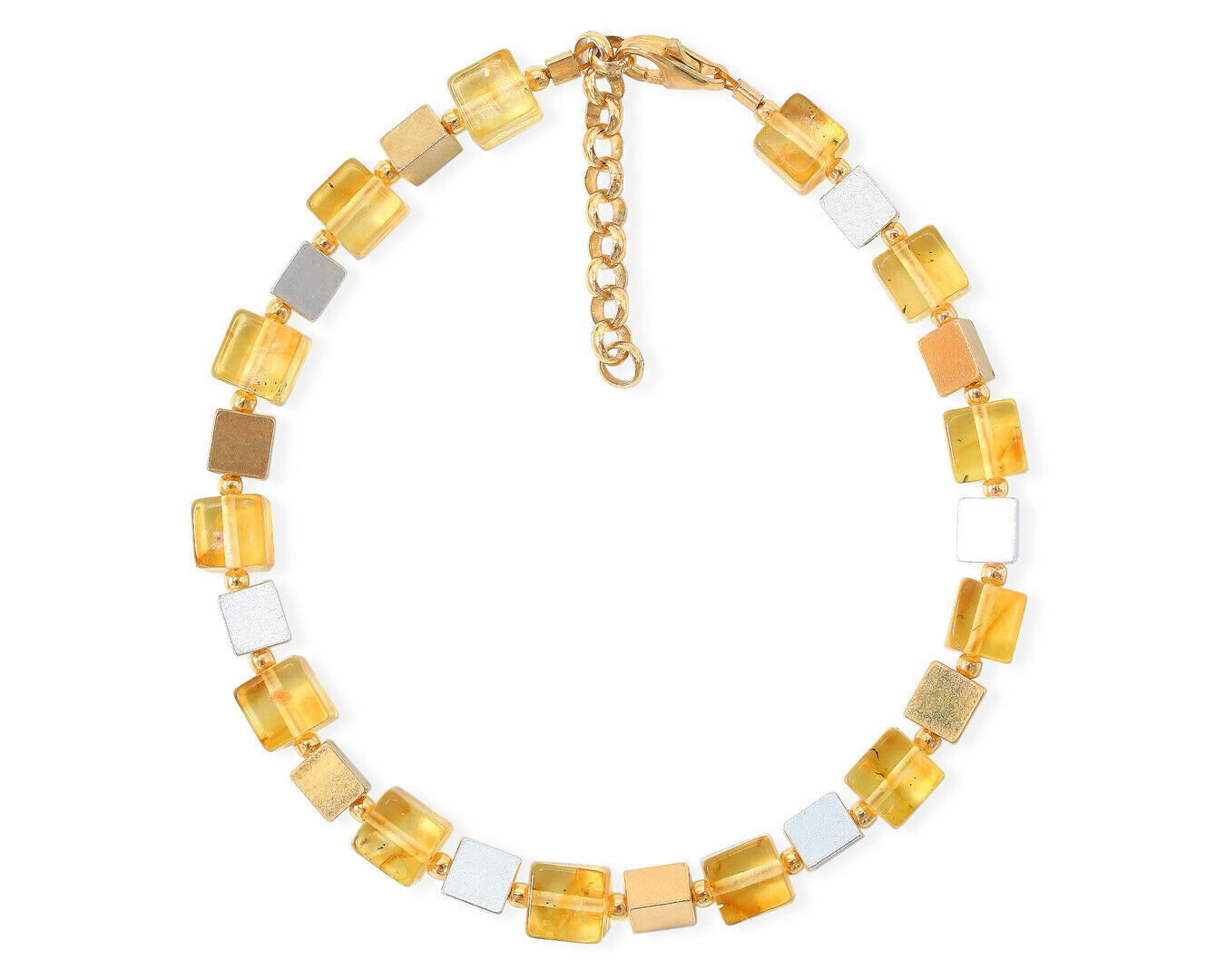 Elegantes Armband mit gelben Bernstein-Cubes und vergoldeten 925 Silber Dreiecken