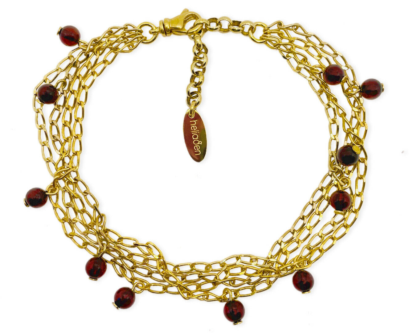 Vergoldetes 925 Silber Armband mit kleinen Bernsteinen in Kirschfarbe