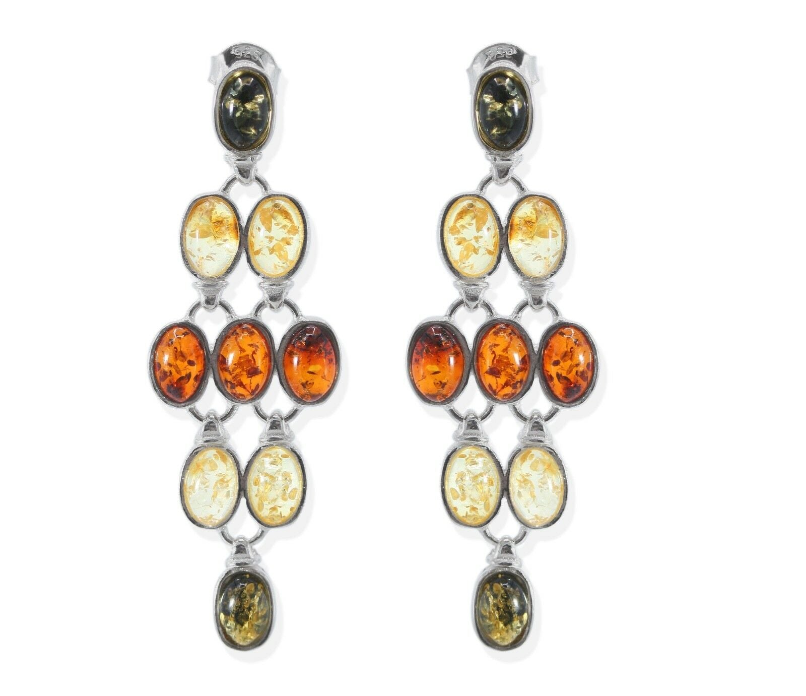 925 Silber Ohrstecker Ohrringe mit kleinen mehrfarbigen Bernsteinen