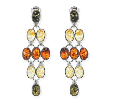 925 Silber Ohrstecker Ohrringe mit kleinen mehrfarbigen Bernsteinen