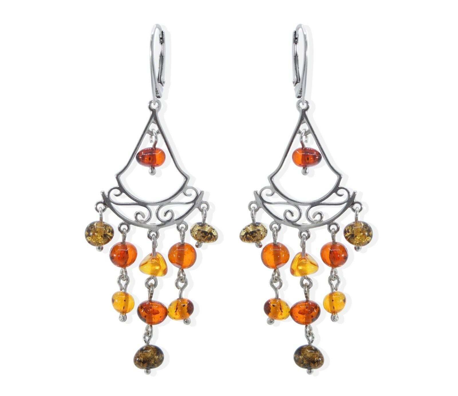 Ornamentale Bernstein 925 Silber Ohrringe