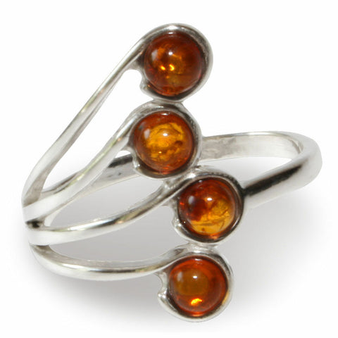 925 Silber Ring mit vier rundlichen Bernsteinen