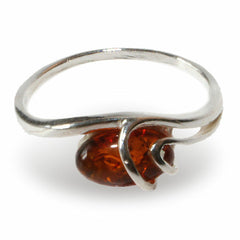 Moderner 925 Silber Ring mit rundlichem Bernsteintropfen