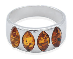 925 Silber Ring mit vier Marquise Bernsteinen