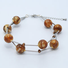 Zweireihiges Rohbernsteinarmband aus Edelstahl