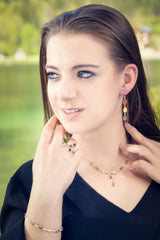 Rhombusförmiger 925 Silber Ring mit vier mehrfarbigen Bernsteinen