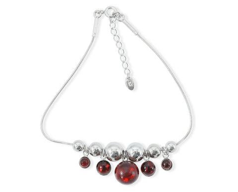 Verspieltes 925 Silber Armband mit kirschfarbigen Bernsteinkugeln und Silberkugeln