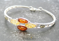 925 Silber Armreif mit sechs mehrfarbigen Bernsteinen