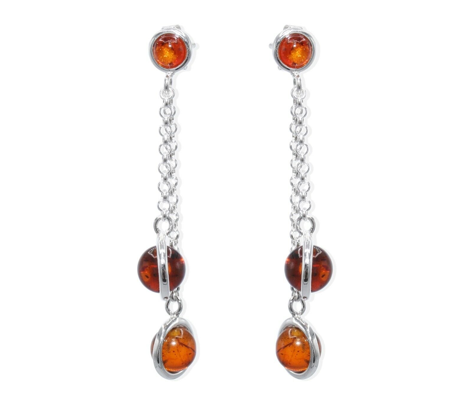 925 Silber Ohrringe Ohrstecker mit silberumwickelten Bernsteinkugeln in Cognacfarbe