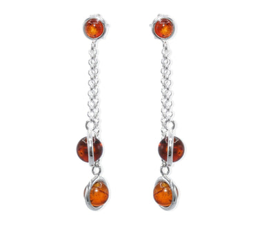 925 Silber Ohrringe Ohrstecker mit silberumwickelten Bernsteinkugeln in Cognacfarbe