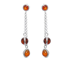 925 Silber Ohrringe Ohrstecker mit silberumwickelten Bernsteinkugeln in Cognacfarbe