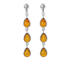 925 Silber Ohrstecker mit Cognacfarbenem Bernstein in Tropfenschliff