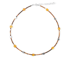 Bronzefarbiges Bernstein-Cube Hämatit Collier mit 925 Silber