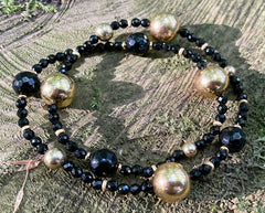 Wickelarmband mir Onyx und vergoldeten 925 Silber Kugeln