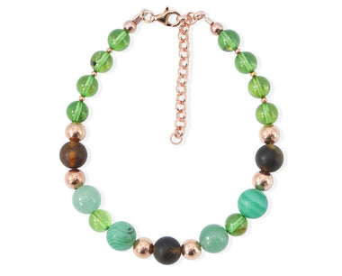 Elegantes Mineralmix Armband mit grünem braunem Bernstein und Roségold