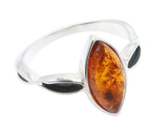 925 Silber Ring mit Marquise-Bernstein und Schlaufen