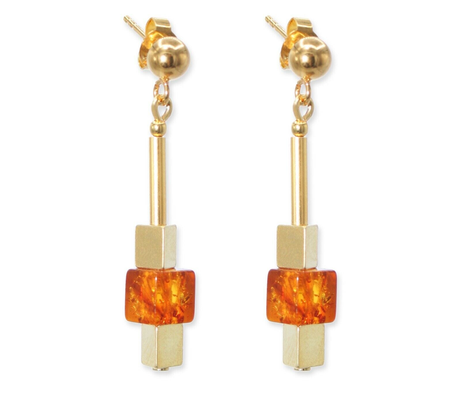 Elegante Bernstein-Cube Ohrringe aus vergoldeten 925 Silber Dreiecken