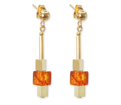 Elegante Bernstein-Cube Ohrringe aus vergoldeten 925 Silber Dreiecken