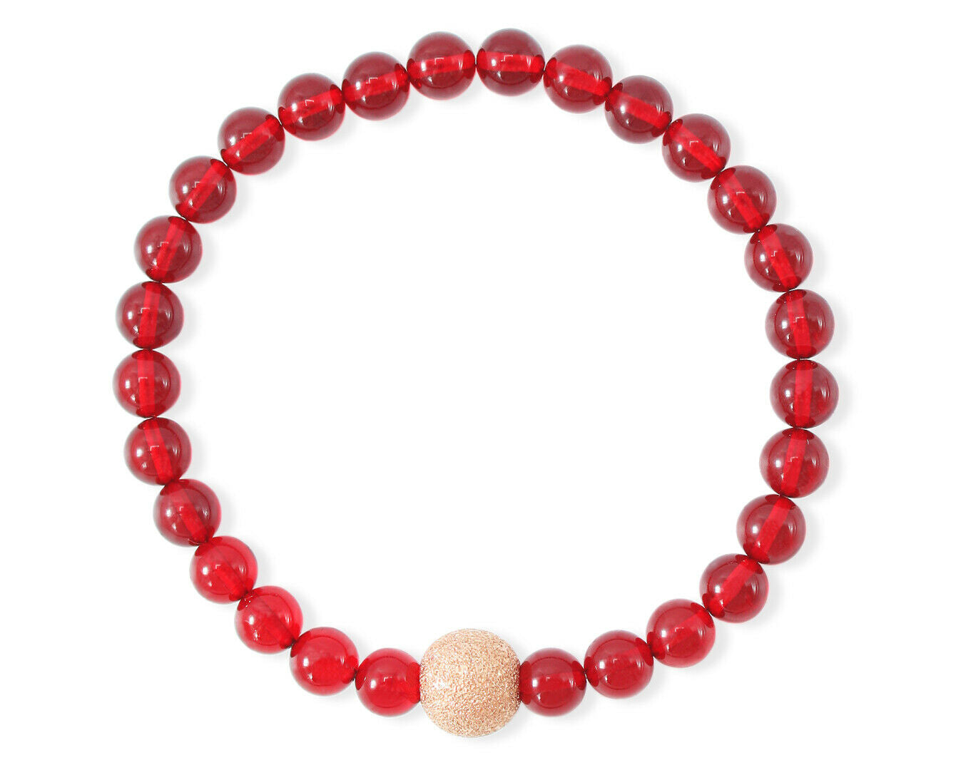 Armband mit rotem Bernstein und vergoldeter diamentierter Silberkugel