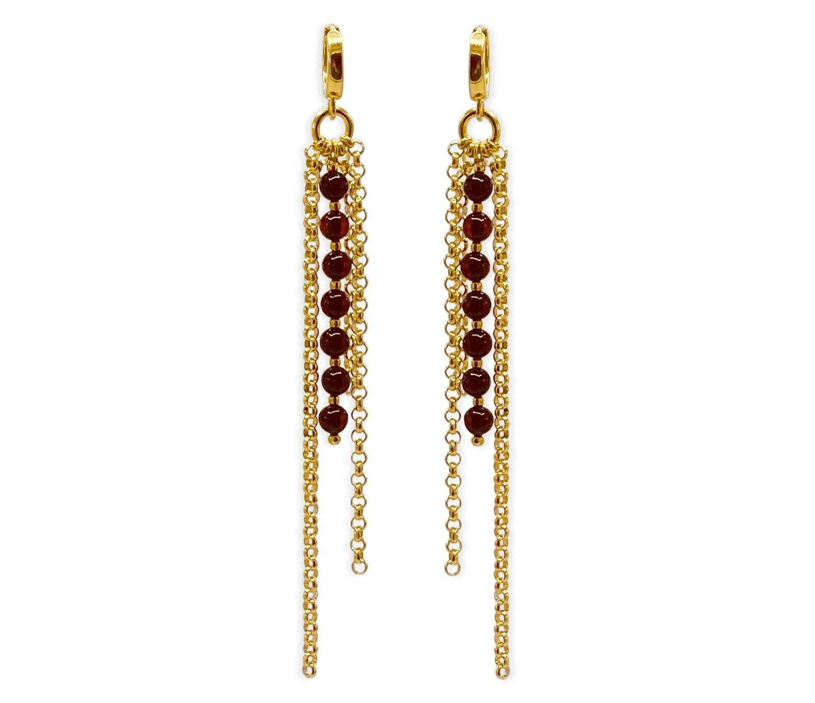 Lange Ohrringe mit vergoldetem 925 Silber und Bernstein in Kirschfarbe