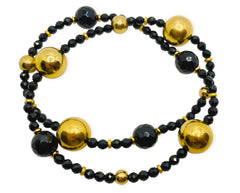 Wickelarmband mir Onyx und vergoldeten 925 Silber Kugeln