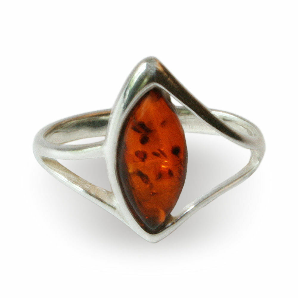 Moderner 925 Silber Ring mit Marquise-Bernstein