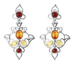Ornamentale 925 Silber Ohrstecker Ohrringe mit mehrfarbigen Bernsteinen