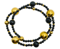 Wickelarmband mir Onyx und vergoldeten 925 Silber Kugeln