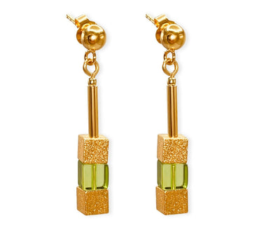 Elegante Cube Ohrringe aus vergoldetem 925 Silber und grünem Bernstein