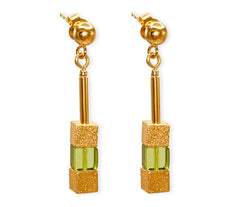 Elegante Cube Ohrringe aus vergoldetem 925 Silber und grünem Bernstein