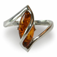 Geschwungener moderner 925 Silber Bernstein Ring