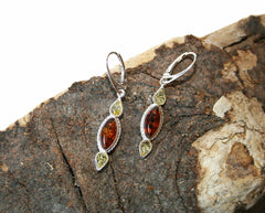 Elegante Bernstein 925 Silber Ohrhänger in Gelb und Cognacfarbe