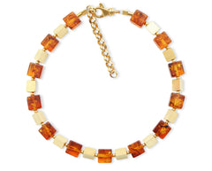 Elegantes Armband mit Cognac Bernstein-Cubes und vergoldeten 925 Silber Dreiecken