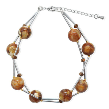 Zweireihiges Rohbernsteinarmband aus Edelstahl