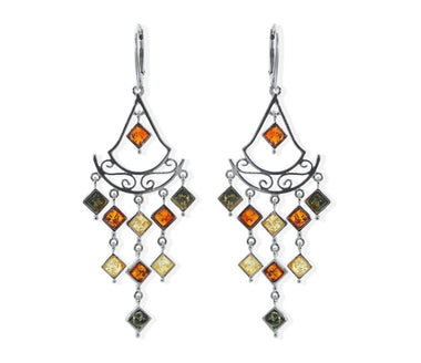 925 Silber Klappbrisuren mit Bernsteinrauten im orientalischen Stil