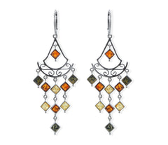 925 Silber Klappbrisuren mit Bernsteinrauten im orientalischen Stil