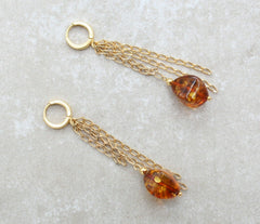 Lange Klappbrisuren Bernstein Ohrringe mit Ketten aus vergoldeten 925 Silberketten