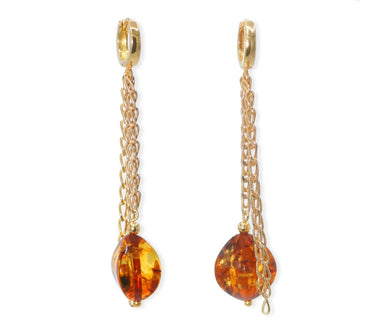 Lange Klappbrisuren Bernstein Ohrringe mit Ketten aus vergoldeten 925 Silberketten