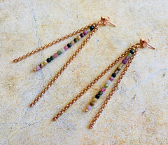 Lange Rosegold 925 Silber Ohrringe mit facettiertem mehrfarbigem Turmalin