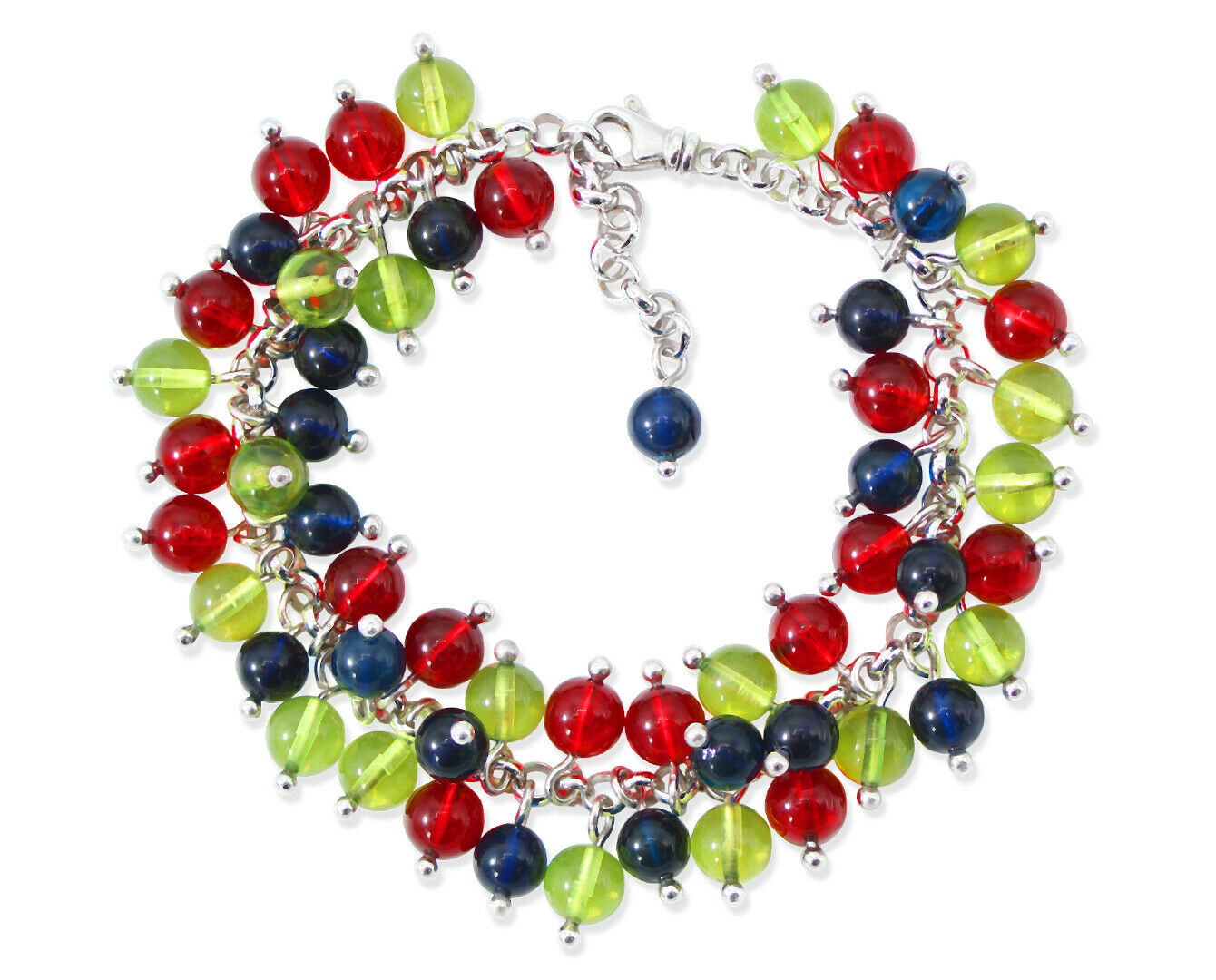 Rhodiniertes 925 Silber Armband mit farbigen Bernsteinkugeln