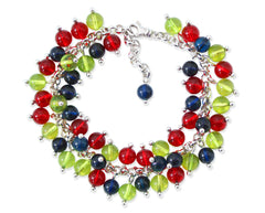 Rhodiniertes 925 Silber Armband mit farbigen Bernsteinkugeln