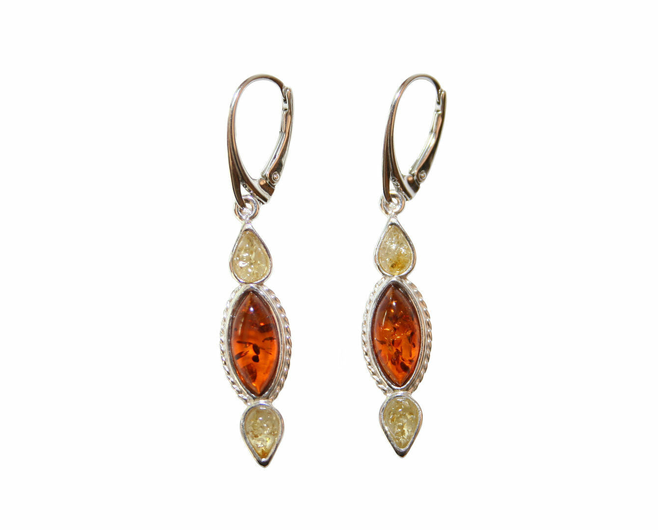 Elegante Bernstein 925 Silber Ohrhänger in Gelb und Cognacfarbe