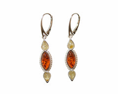 Elegante Bernstein 925 Silber Ohrhänger in Gelb und Cognacfarbe