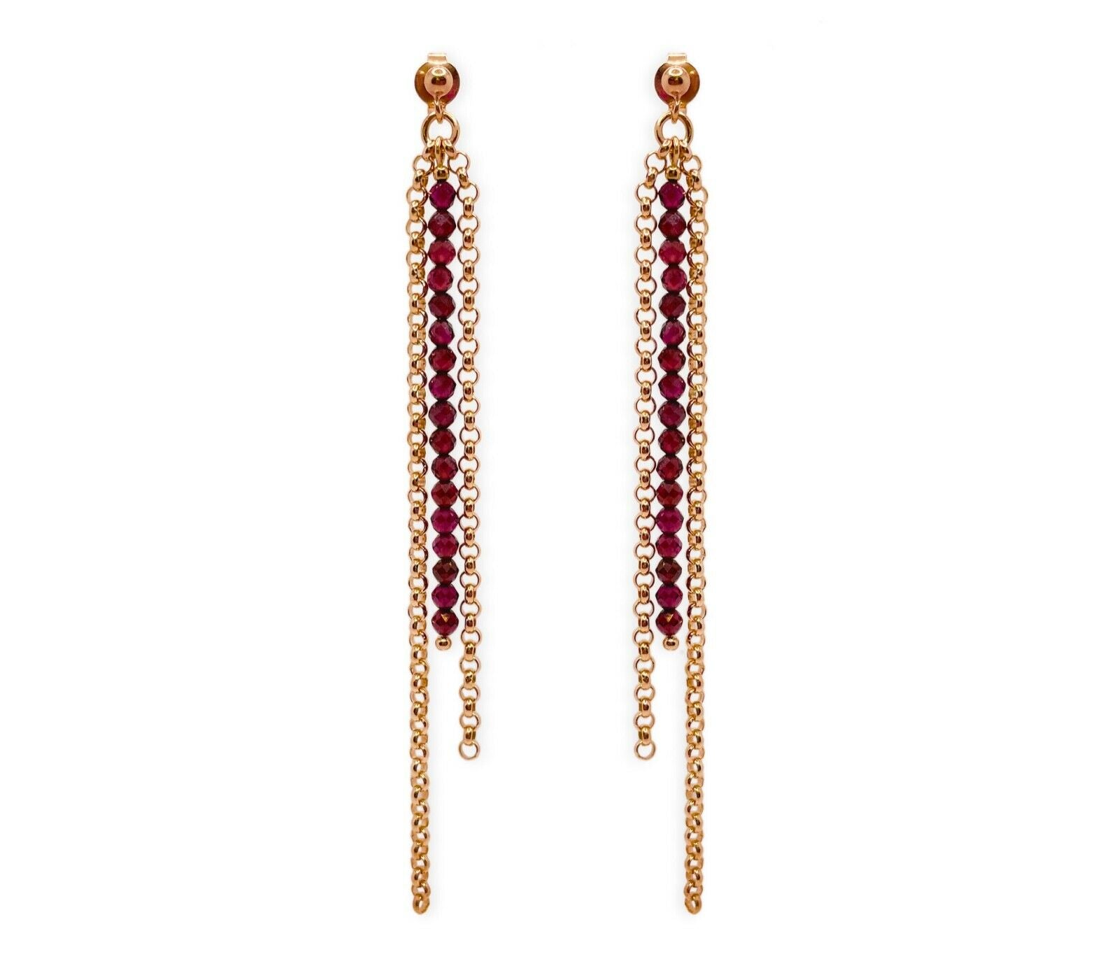 Lange Roségold 925 Silber Ohrstecker Ohrringe mit facettierten Granatsteinen