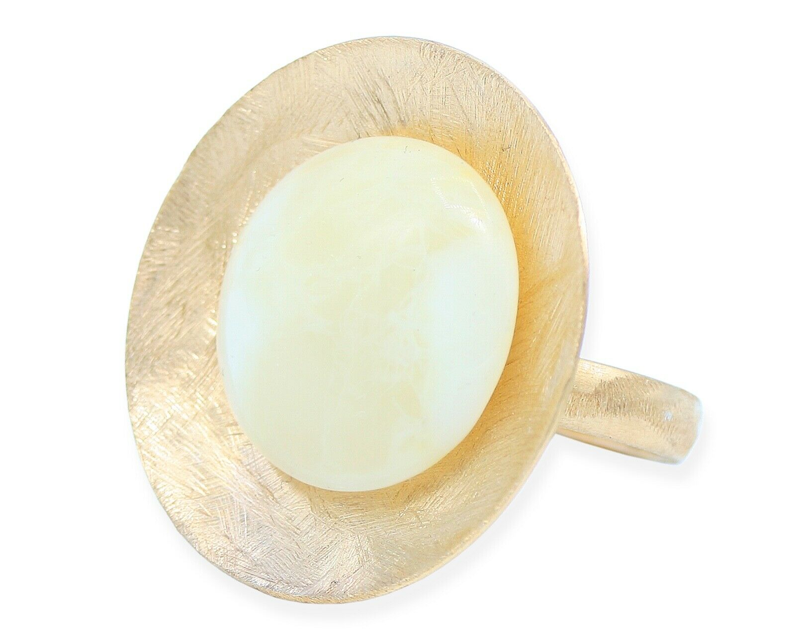 Runder vergoldeter 925 Silber Ring mit flachem Bernstein in Gelb