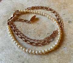 Mehrreihiges Rosegold 925 Silber Ketten-Armband mit Zuchtperlen