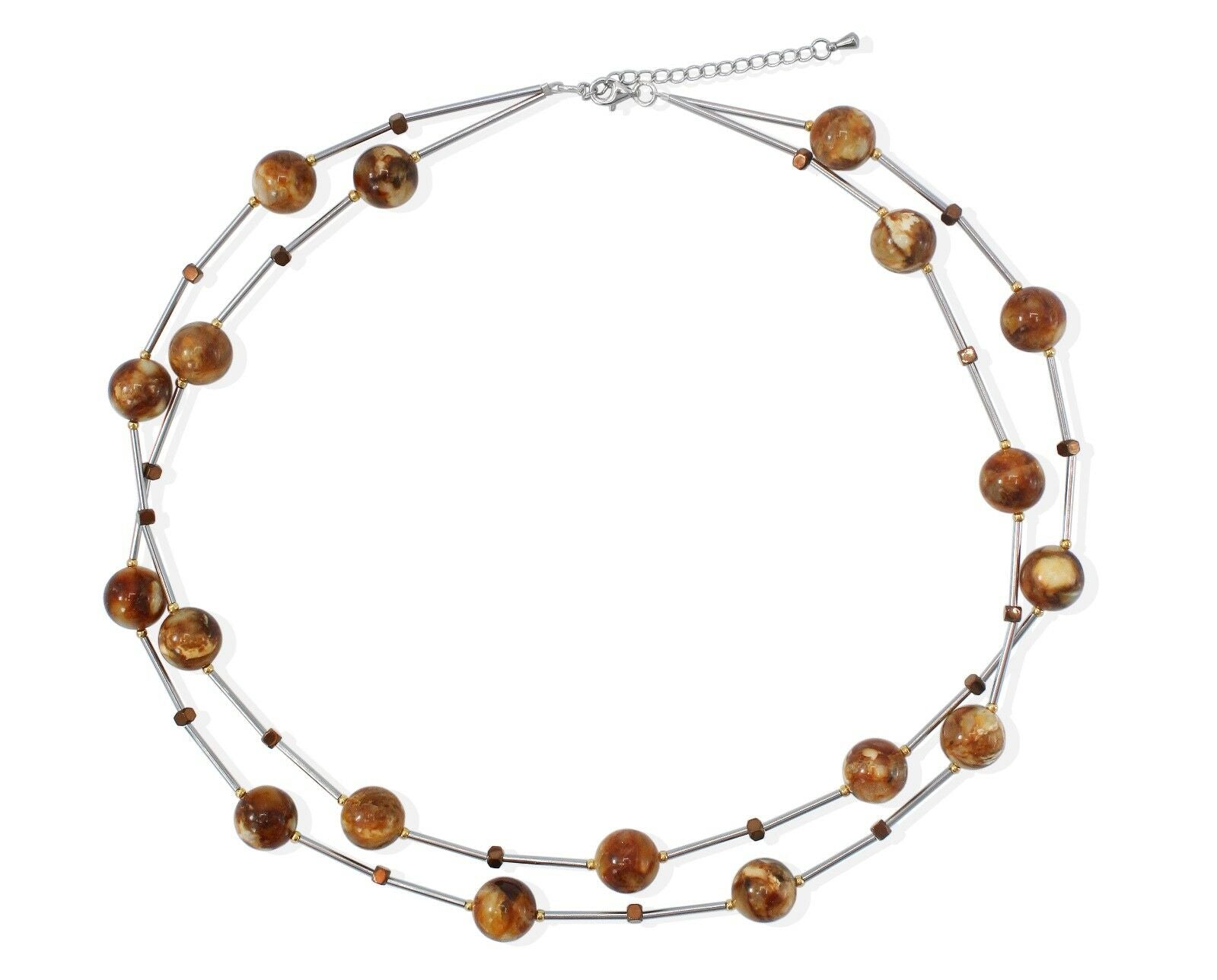 Zweireihige Rohbernstein Kette Collier aus Edelstahl